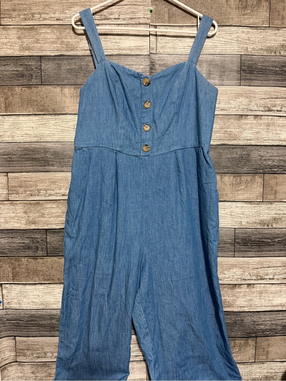 Old Navy Chambray Wide Leg Jumpsuit Women’s L Blue (Inseam 25.5) Cotton - Picture 5 of 8